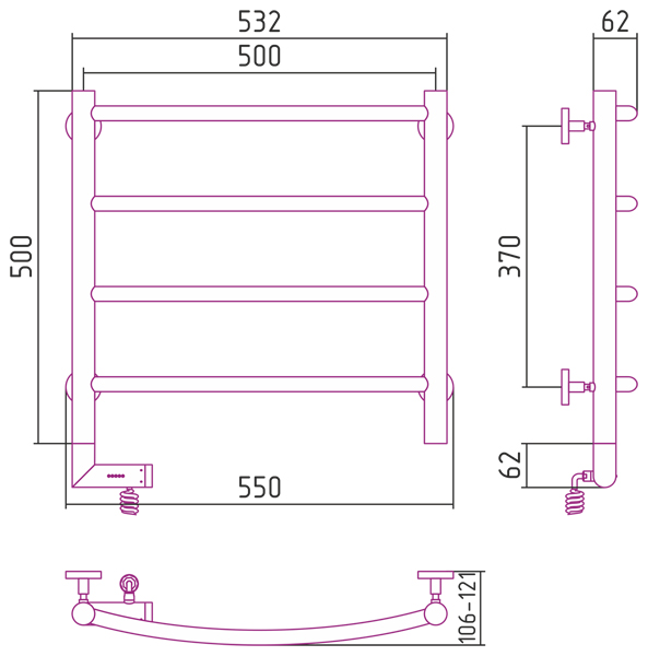 Полотенцесушитель СУНЕРЖА Галант 2.0 500х500