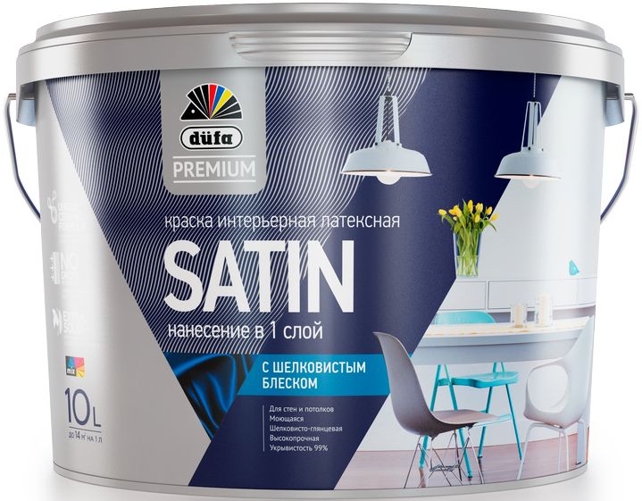 Краска Dufa Premium Satin для стен и потолков латексная средне глянецевая база 1