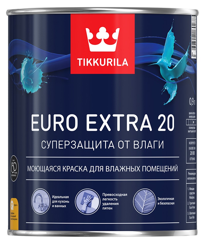 Краска Tikkurila Euro Extra 20 для влажных помещений полуматовая