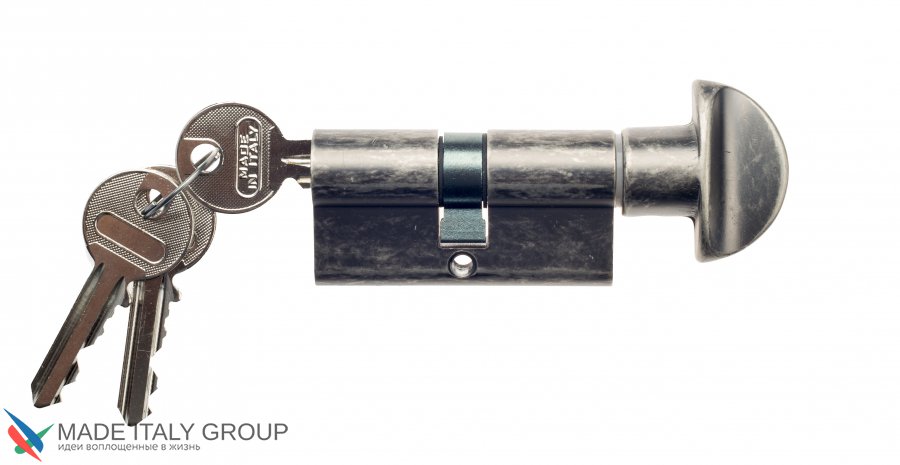 Цилиндровый механизм Venezia 25/10/35 античное серебро ключ-вертушка