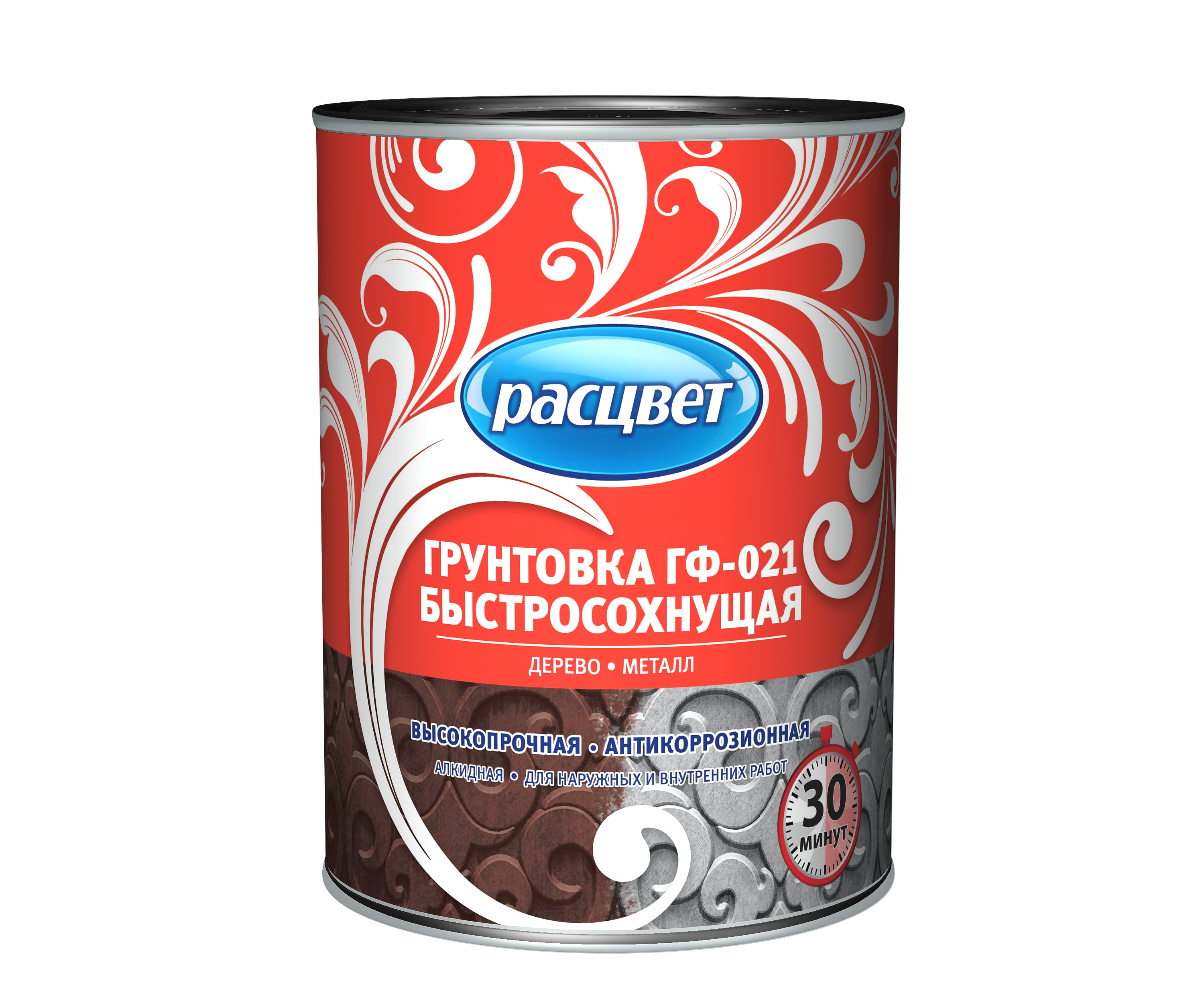 Грунт Расцвет ГФ-021 по металлу и дереву алкидный высокопрочный
