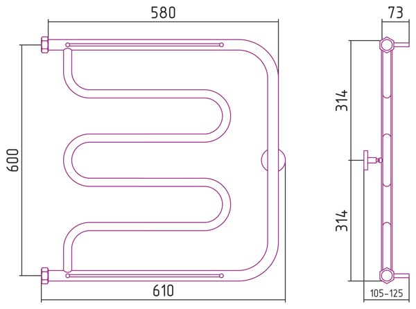 Полотенцесушитель СУНЕРЖА Лира 600х600 +2 полки