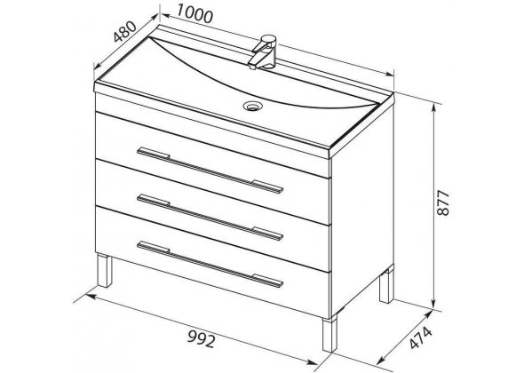 Тумба с раковиной Aquanet "Верона 100" белая (3 ящика)
