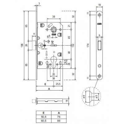 Замок межкомнатный AGB под цилиндр магнитный MEDIANA POLARIS  B06103.50.93 (черный)