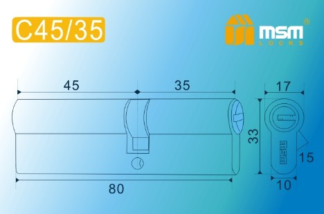 Цилиндровый механизм перфорированный MSM ключ-ключ C45/35mm