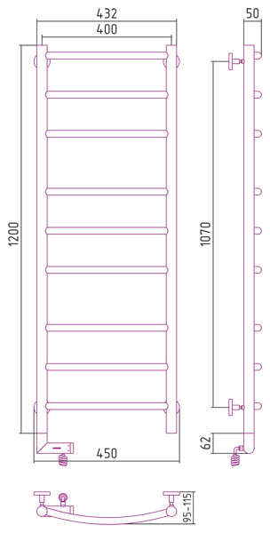 Полотенцесушитель СУНЕРЖА Галант 2.0 1200х400