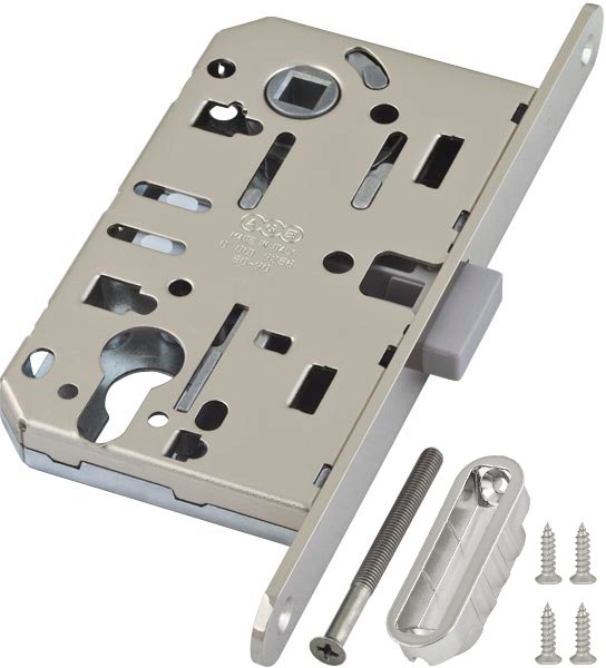 Замок межкомнатный AGB под цилиндр MEDIANA POLARIS с отв. планкой (матовый хром) B06103.50.34.567