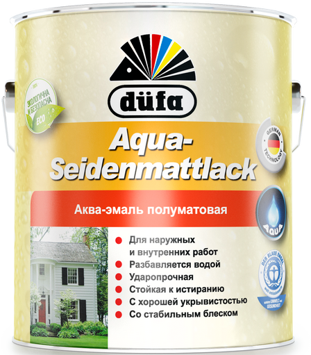 Эмаль Dufa Aqua-Seidenmattlack для дерева и металла акриловая полуматовая белая