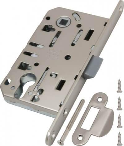 Замок межкомнатный под цилиндр AGB MEDIANA EVOLUTION матовый хром + отв. планка B01103.50.34.567