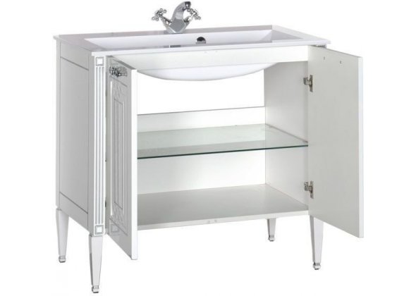 Тумба с раковиной Aquanet "Паола 90" белый/серебро