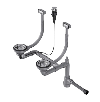 Арматура с клапаном-автоматом для двухчашевых моек с прямоугольными переливами WK-2-A-IN