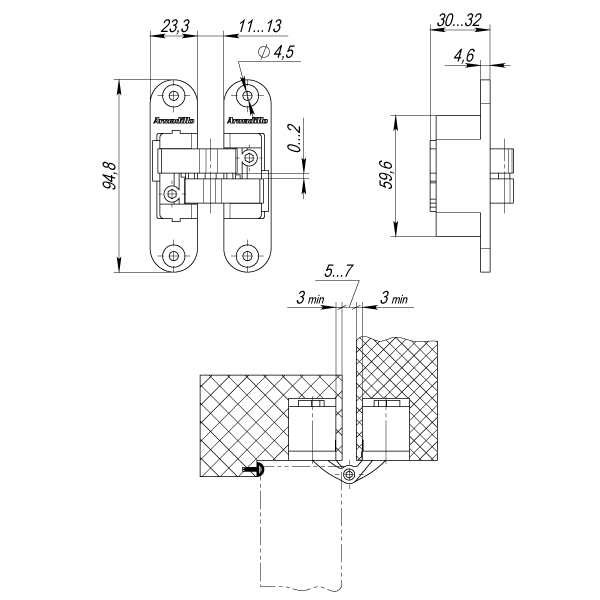 Дверная петля скрытой установки правая Armadillo U3D4200R CP (Architect 3D-ACH 40) хром 40 кг