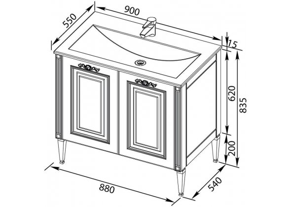 Тумба с раковиной Aquanet "Паола 90" белый/золото