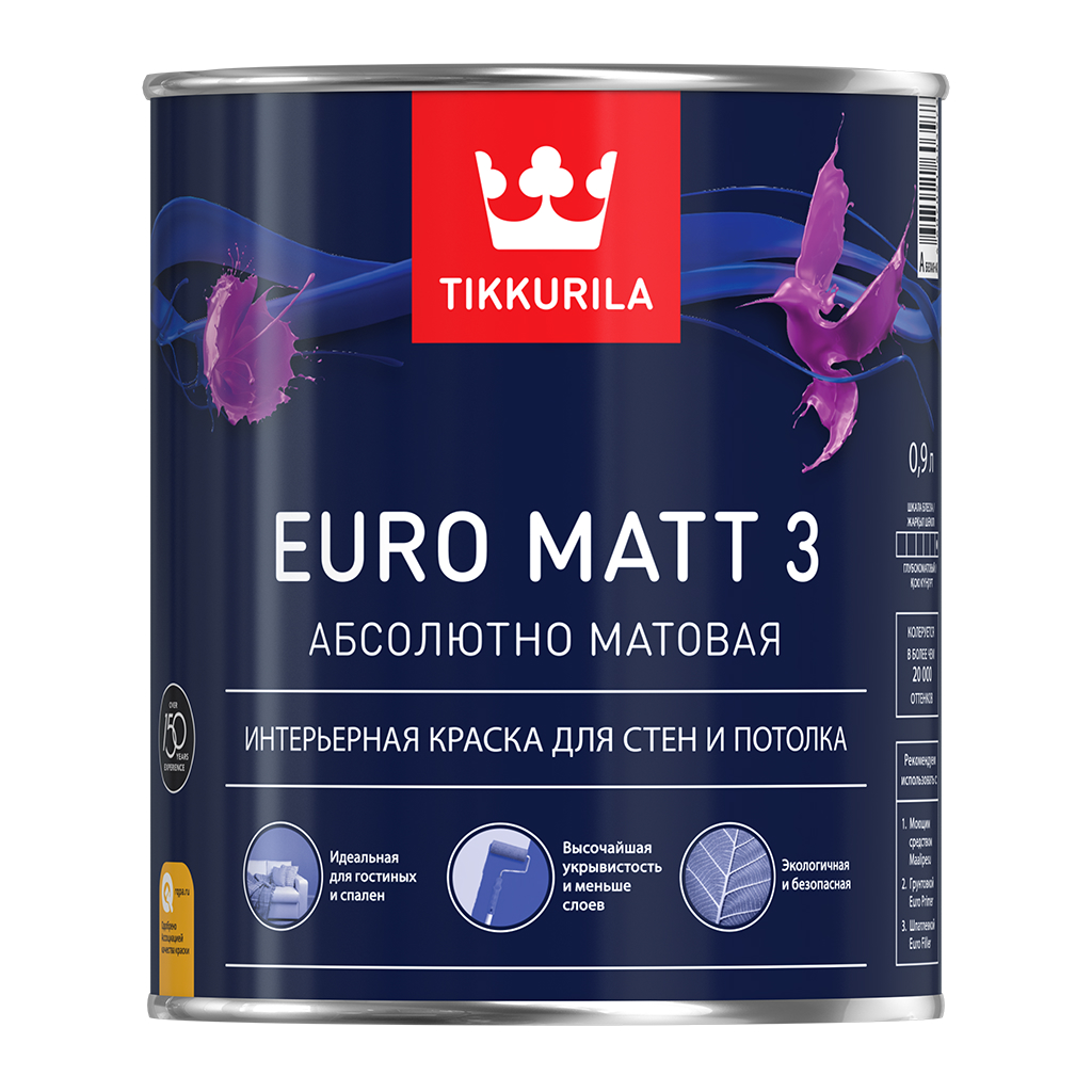 Краска Tikkurila Euro Matt 3 латексная глубокоматовая