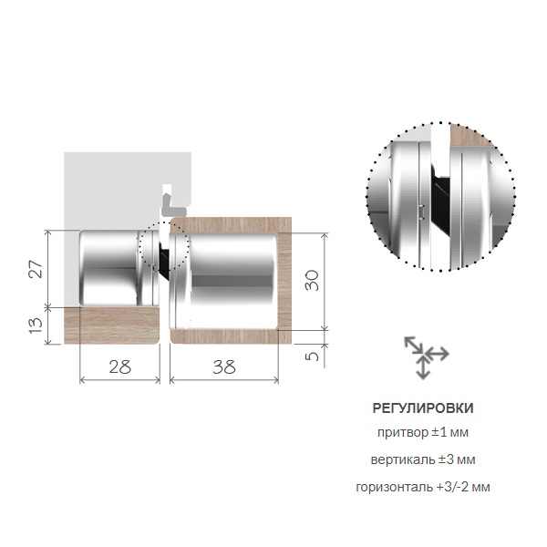 Дверная петля скрытой установки AGB Eclipse 4.1 латунь