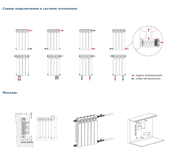 Радиатор биметаллический Rifar Base 500/100 8 секций нижнее правое подключение