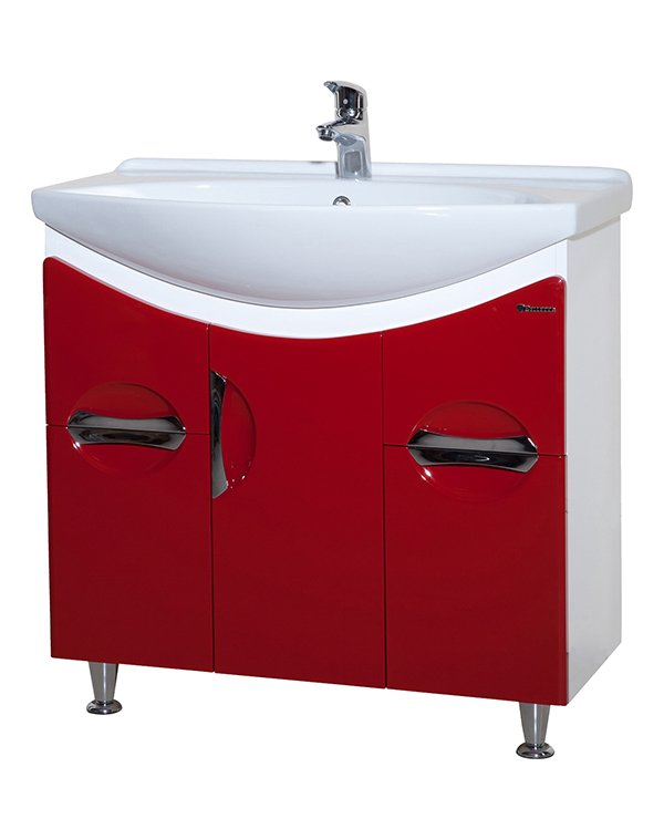 Тумба с раковиной Bellezza "Лагуна 85" красная (2 ящика)