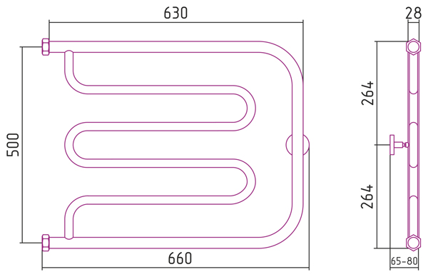 Полотенцесушитель СУНЕРЖА Лира 500х650