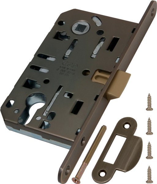 Замок межкомнатный под цилиндр AGB MEDIANA EVOLUTION ант. бронза + отв. планка B01103.50.12.567