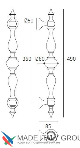 Ручка скоба Venezia "PIAZETTA" 565мм (440мм)