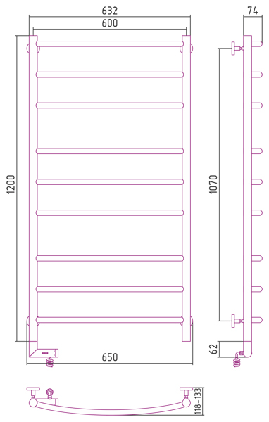 Полотенцесушитель СУНЕРЖА Галант 2.0 1200х600