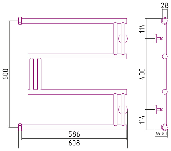 Полотенцесушитель СУНЕРЖА High-Tech model "M" 600x600