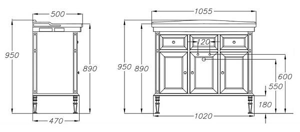 Тумба с раковиной Opadiris "Кантара 105" белый матовый