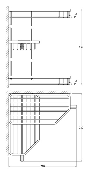 Полка-решетка с крючками 3-х ярусная угловая FBS Ryna RYN 014