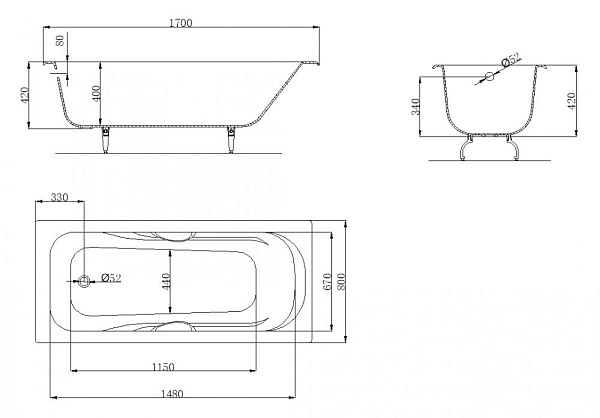 Чугунная ванна OWL 1975 Strand - 170х80 с ручками