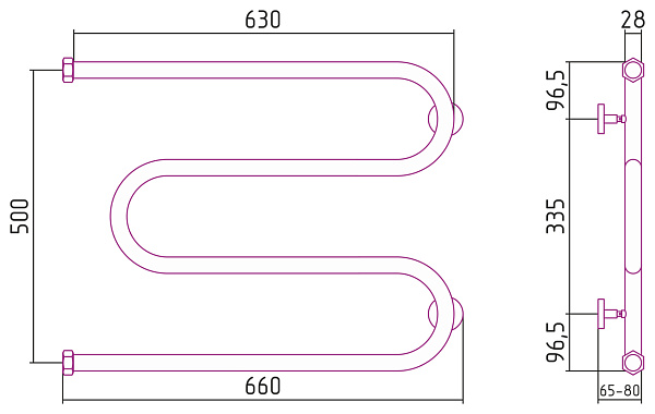 Полотенцесушитель СУНЕРЖА М-образный 500х650