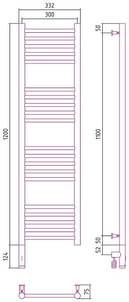 Полотенцесушитель СУНЕРЖА Богема 3.0 1200х300
