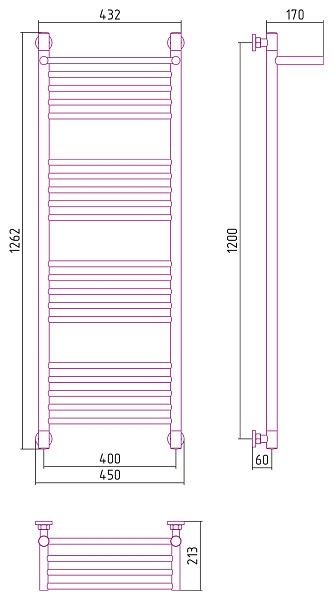 Полотенцесушитель СУНЕРЖА Богема с полкой+ 1200х400