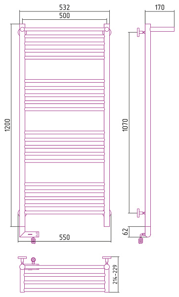 Полотенцесушитель СУНЕРЖА Богема с полкой 2.0 1200х500