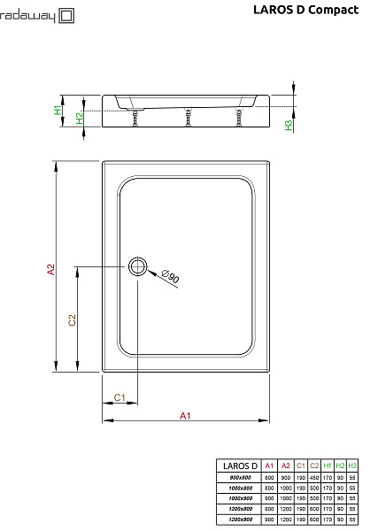 Душевой поддон без сифона Radaway Laros D100/90 SLD91017-01
