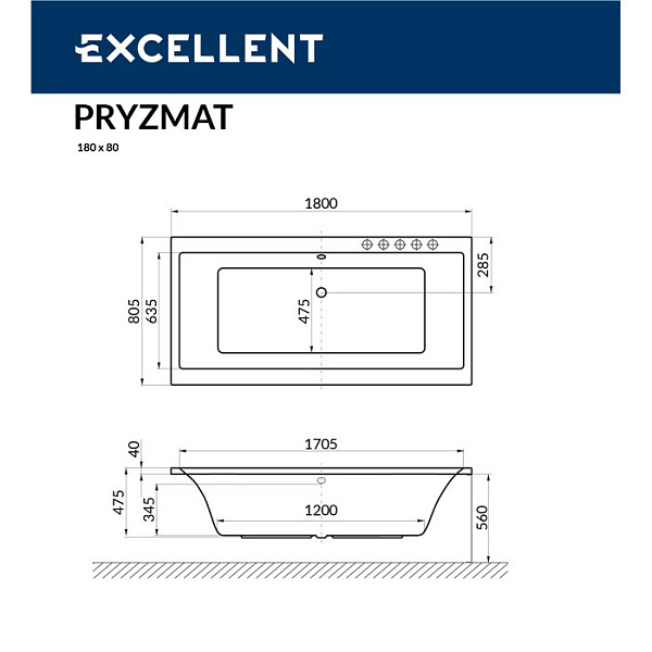 Акриловая ванна Excellent Pryzmat 180x80 WAEX.PRY18WH