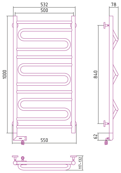 Полотенцесушитель СУНЕРЖА Элегия 2.0 1000x500