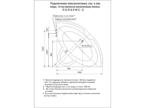 Акриловая ванна AQUATEK Поларис 155х155