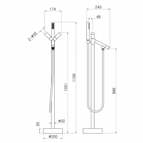 Смеситель напольный с душевой лейкой Swedbe Spira 4009