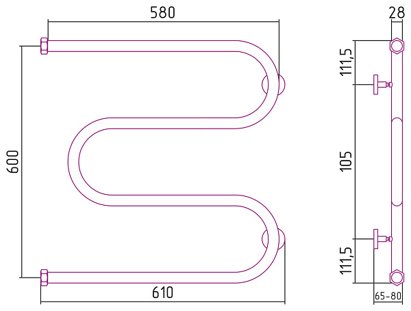 Полотенцесушитель СУНЕРЖА М-образный 600х600