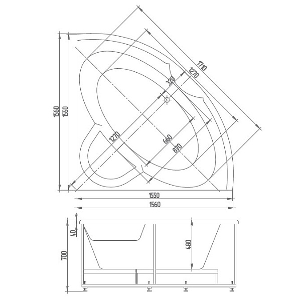 Акриловая ванна AQUATEK Поларис 155х155