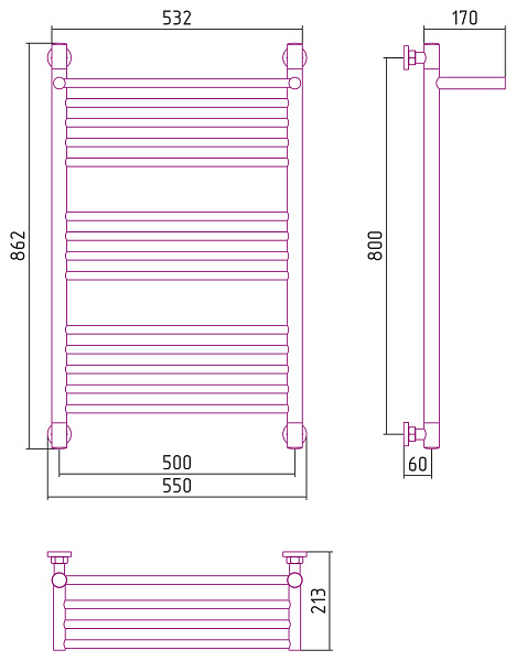 Полотенцесушитель СУНЕРЖА Богема с полкой+ 800х500
