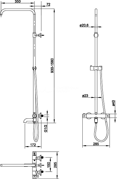 Душевая система со смесителем термостатический Omnires Y Y1234ALCR хром