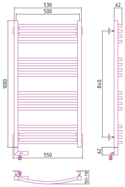 Полотенцесушитель СУНЕРЖА Аркус 2.0 1000x500