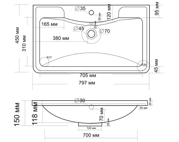 Тумба с раковиной подвесная Vod-Ok Adel 80 серый камень