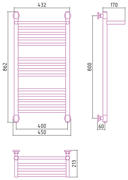 Полотенцесушитель СУНЕРЖА Богема с полкой+ 800х400