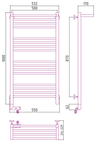 Полотенцесушитель СУНЕРЖА Богема с полкой 2.0 1000х500