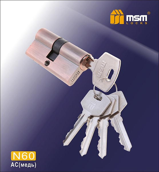 Цилиндровый механизм простой MSM ключ-ключ N60mm AC медь