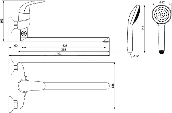 Смеситель для ванны и душа Damixa RedBlu Palace Bit 319500000