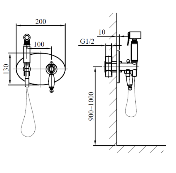 Встраиваемый гигиенический душ AltroBagno Beatrice 060113 Or