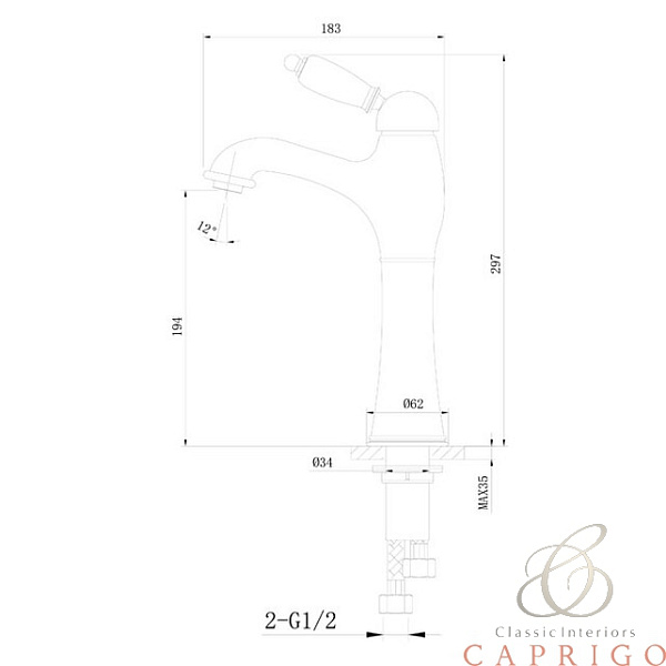 Смеситель для раковины Caprigo Adria-Uno 02-525-vot с донным клапаном